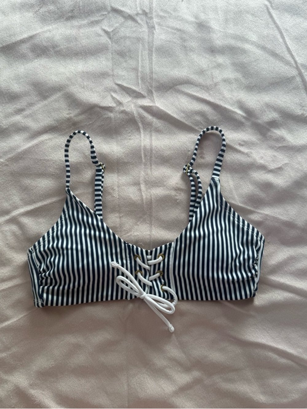 Navy and white striped bikini top